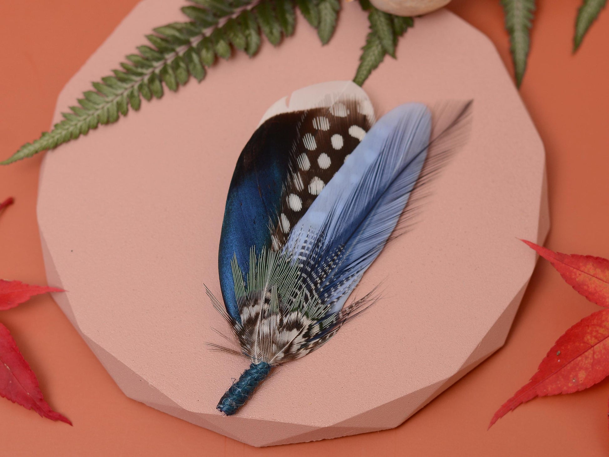 Small Navy and Pastel Blue Feather Boutonniere / Hat Pin | Blue Feather Pin | Duck Feather Brooch