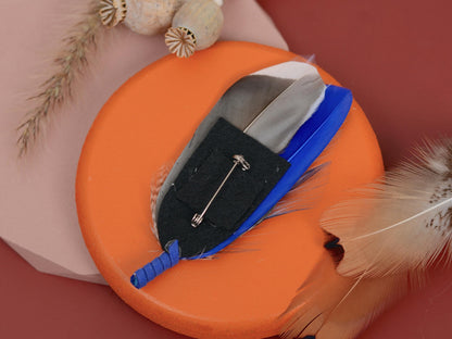Shades of Blue Duck Feather Boutonniere | Duck Feather Brooch
