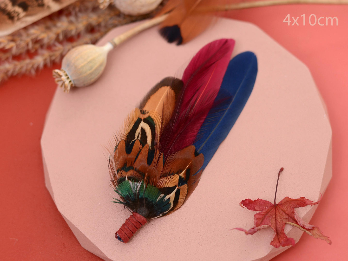 Navy and Burgundy Feather Boutonniere / Hat Pin | Duck Feather Boutonniere | Pheasant Feather Hat Pin