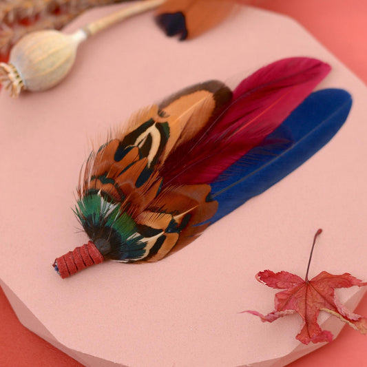 Navy and Burgundy Feather Boutonniere / Hat Pin | Duck Feather Boutonniere | Pheasant Feather Hat Pin