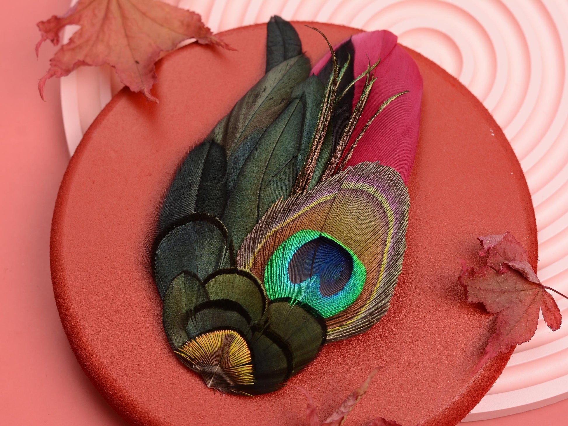 Burgundy and Peacock Feather Hair Clip | Peacock Feather Fascinator | Wedding Fascinator | Bridal Hair Clip | Bridesmaid Hair Clip