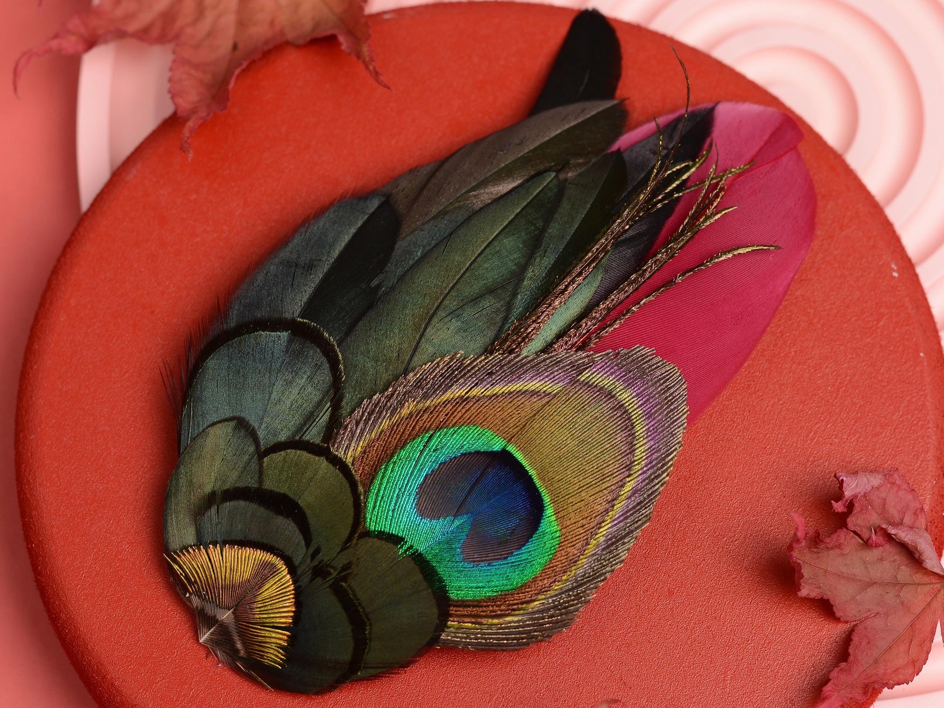 Burgundy and Peacock Feather Hair Clip | Peacock Feather Fascinator | Wedding Fascinator | Bridal Hair Clip | Bridesmaid Hair Clip
