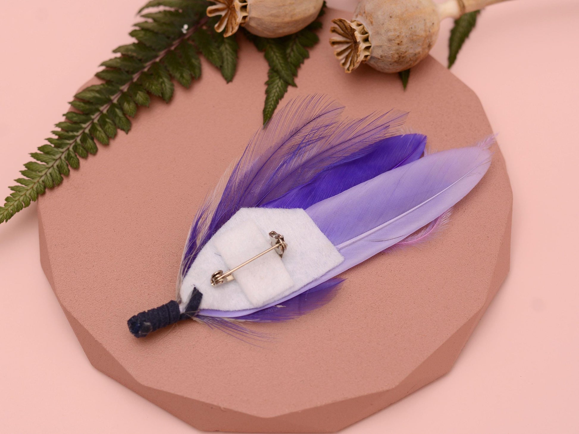 Lavender and Purple Feather Pin | Purple Feather Boutonniere | Feather Brooch | Feather Hat Pin