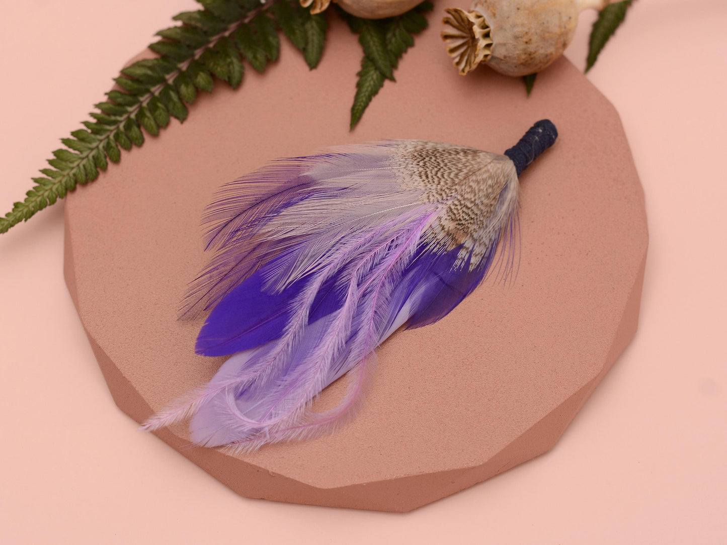 Lavender and Purple Feather Pin | Purple Feather Boutonniere | Feather Brooch | Feather Hat Pin