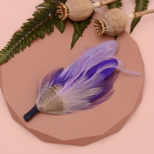 Lavender and Purple Feather Pin | Purple Feather Boutonniere | Feather Brooch | Feather Hat Pin