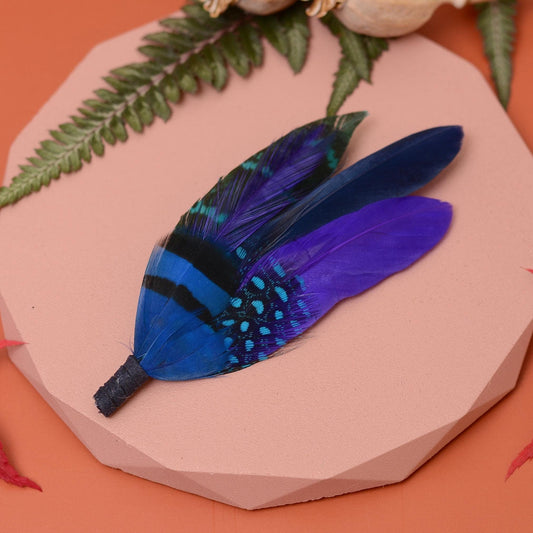 Shades of Blue and Purple Feather Pin | Pheasant Feather Boutonniere | Feather Brooch | Feather Hat Pin