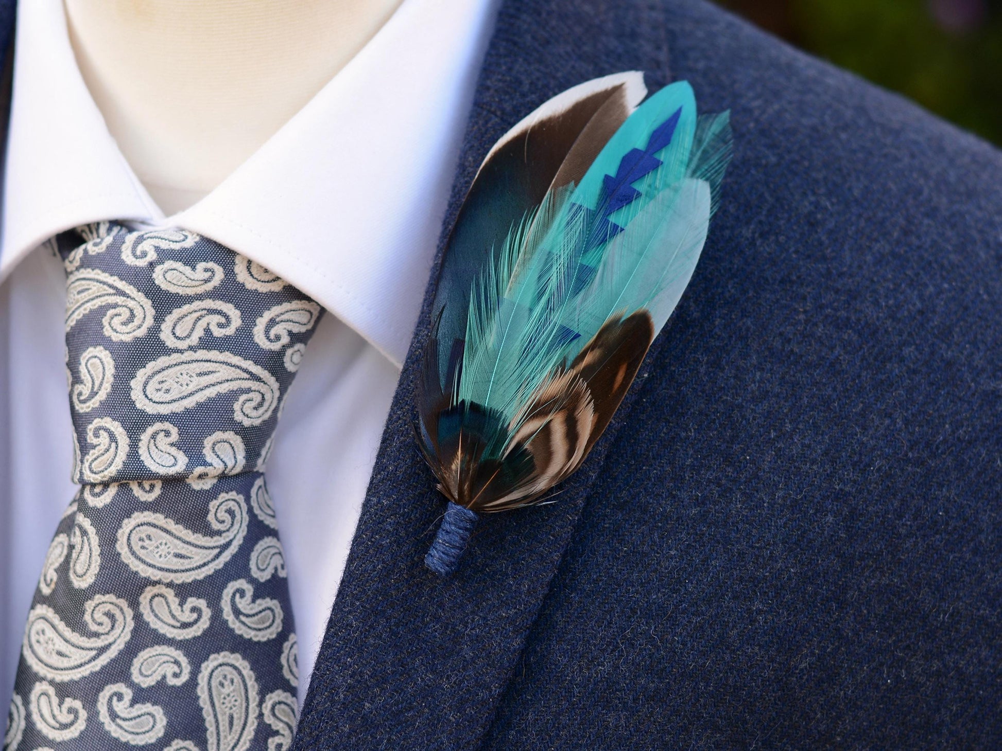 Duck Feather Brooch in Navy and Teal | Duck Feather Hat Pin | Duck Feather Boutonniere