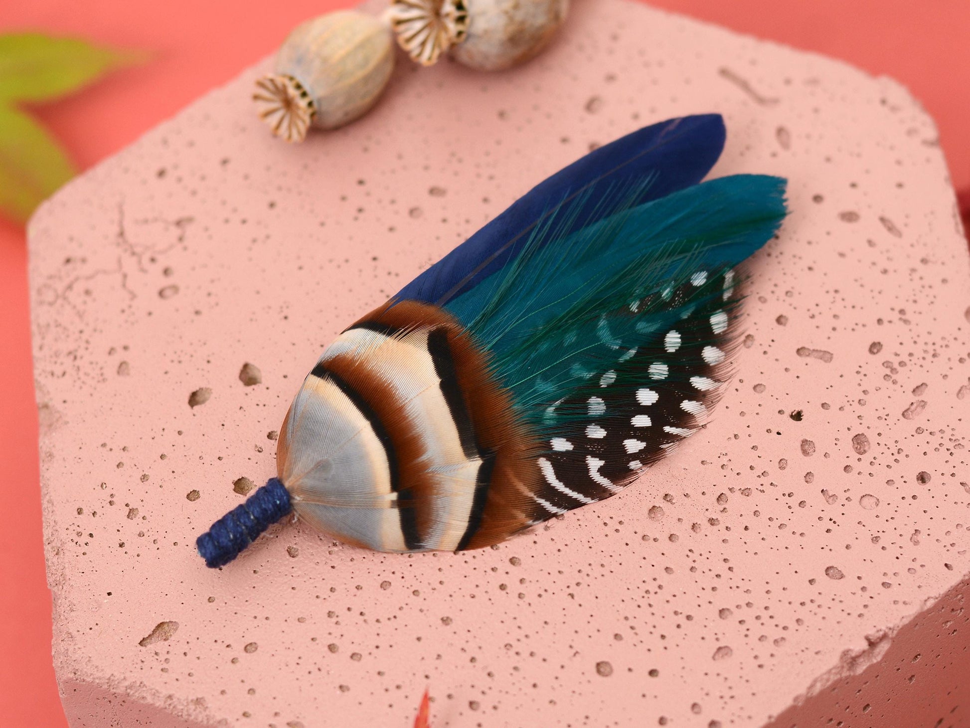 Navy Blue and Teal Feather Boutonniere | Duck Feather Hat Pin