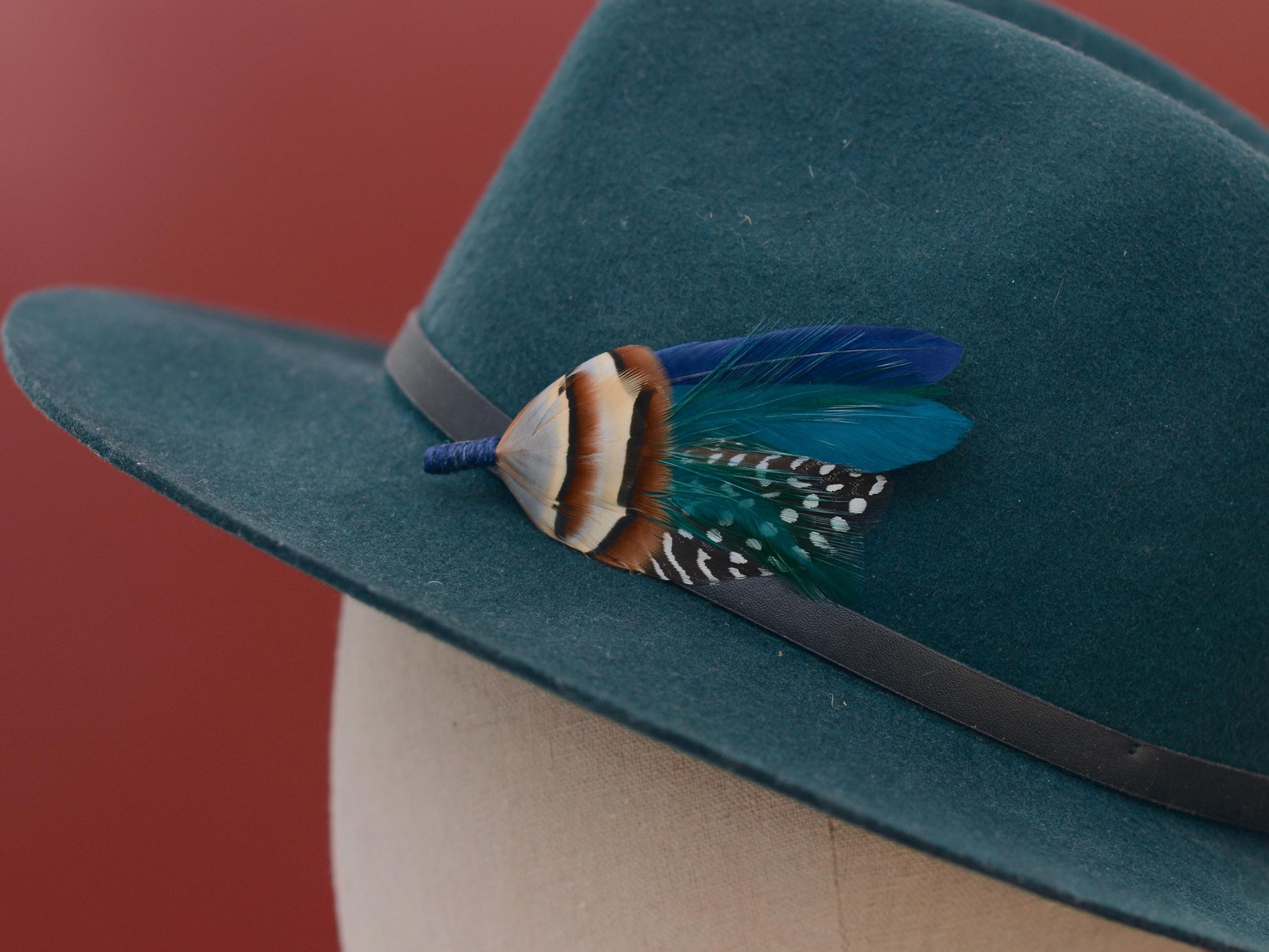 Navy Blue and Teal Feather Boutonniere | Duck Feather Hat Pin