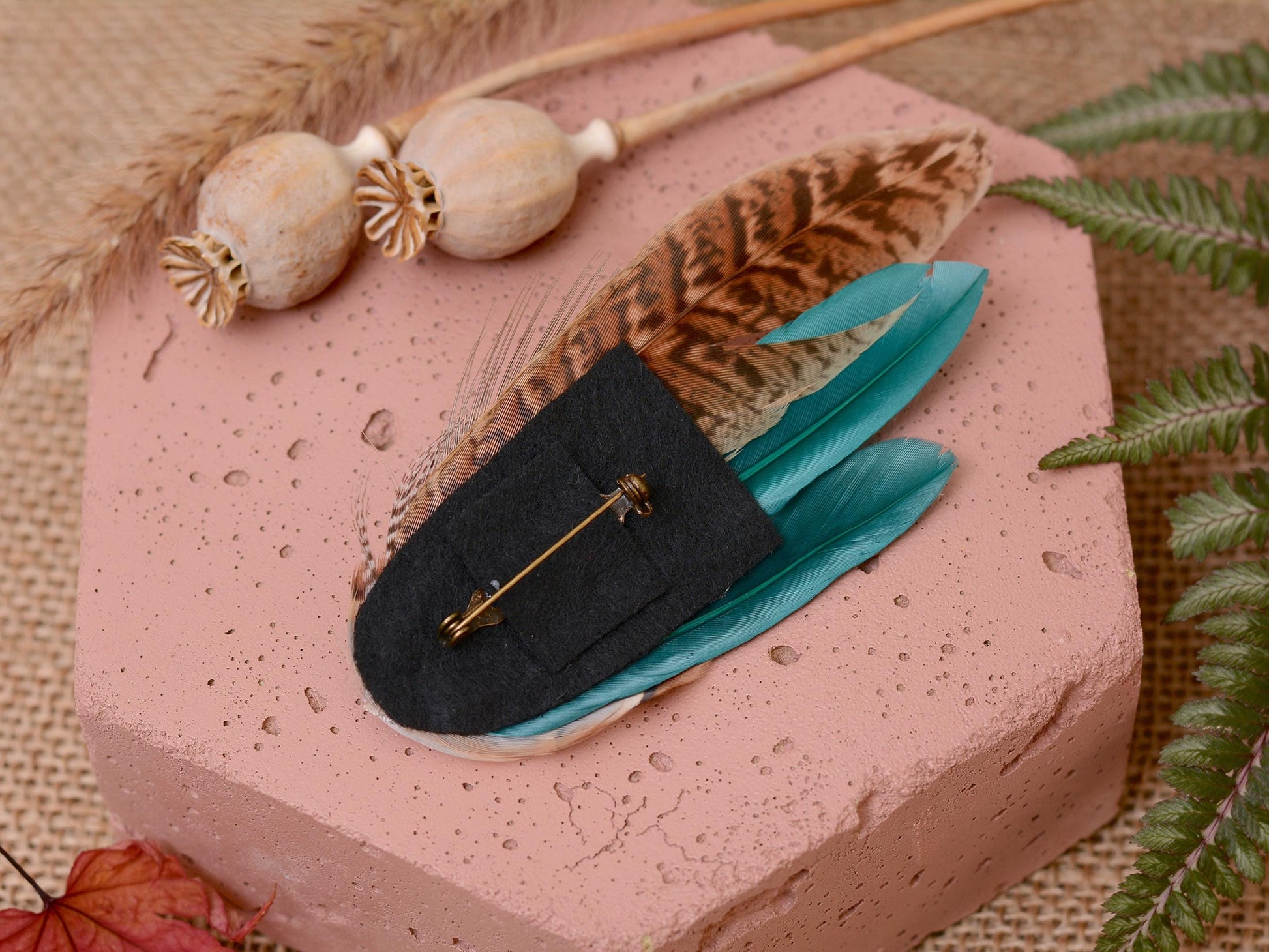 Teal, Partridge and Pheasant Feather Lapel / Hat Pin | Feather Boutonniere | Pheasant Feather Brooch | Feather Hat Pin | Pheasant Lapel Pin