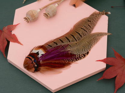 Plum and Copper Pheasant Feather Hat Pin / Lapel Pin No.119 | Unique Feather Boutonniere | Pheasant Feather Brooch