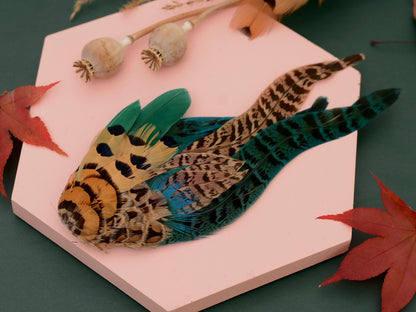 Green and Blue Pheasant Feather Hat Pin / Lapel Pin No.128 | Unique Feather Boutonniere | Pheasant Feather Brooch