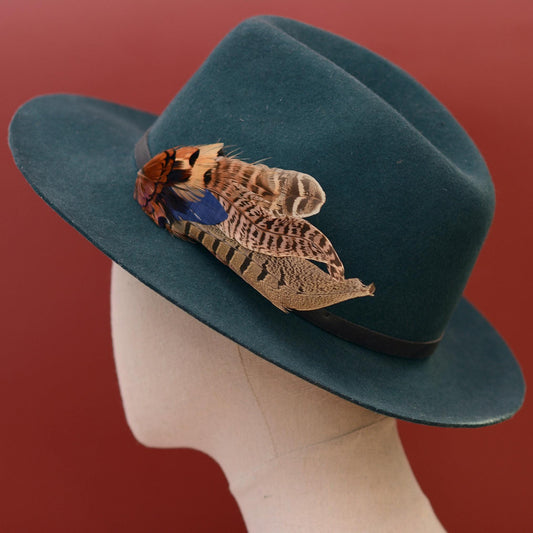 Pheasant Feather Hat Pin in Navy Blue, Copper and Blonde No.130 | Unique Feather Boutonniere | Pheasant Feather Brooch