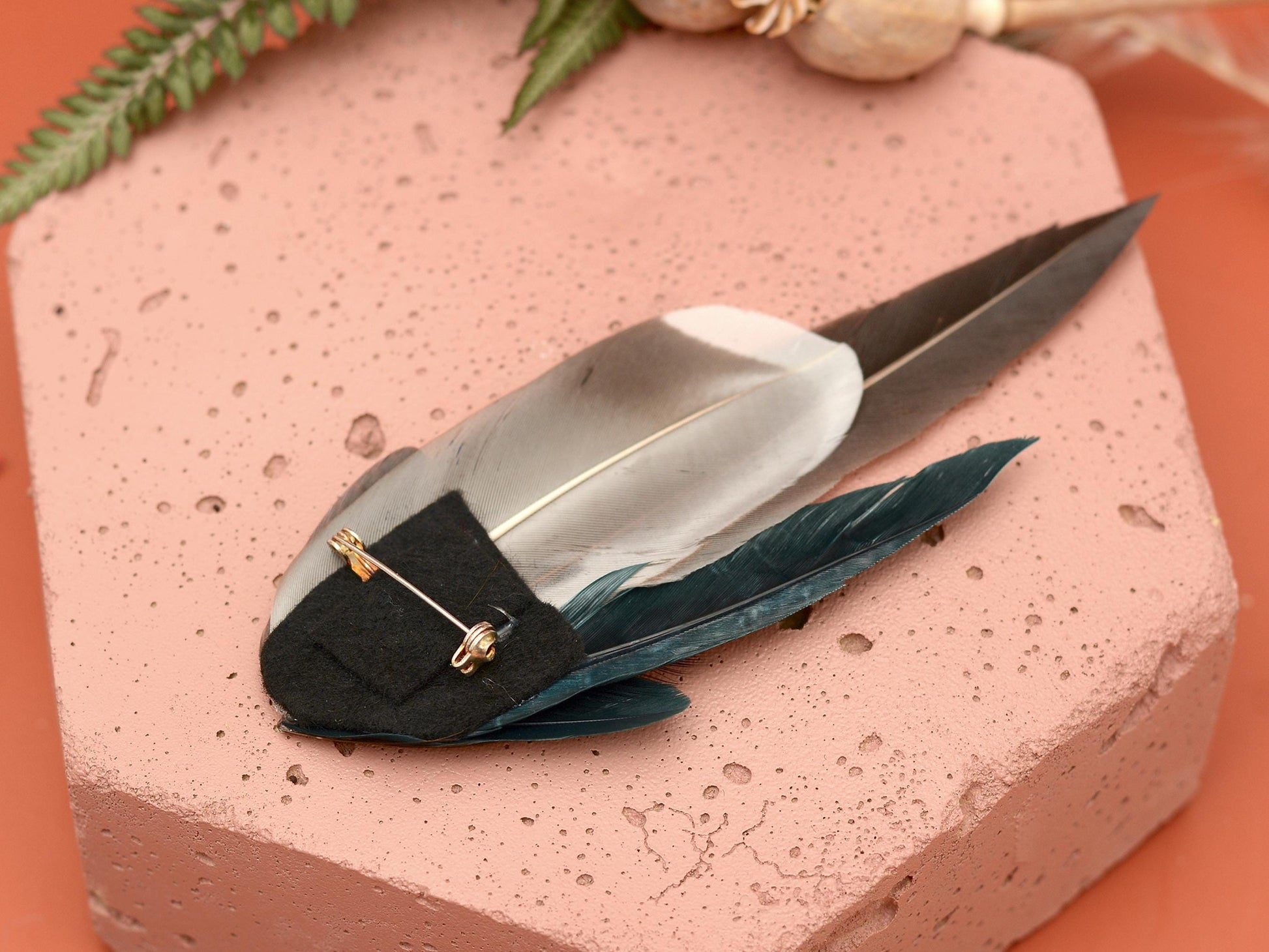 Blue, Teal and Grey Feather Hat Pin / Boutonniere No.192 | Duck Feather Brooch