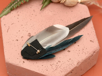 Blue, Teal and Grey Feather Hat Pin / Boutonniere No.192 | Duck Feather Brooch