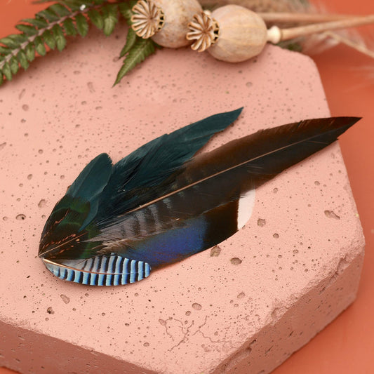 Blue, Teal and Grey Feather Hat Pin / Boutonniere No.192 | Duck Feather Brooch