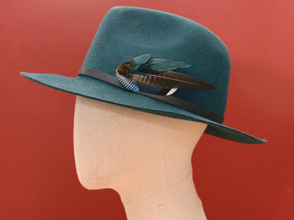 Blue, Teal and Grey Feather Hat Pin / Boutonniere No.192 | Duck Feather Brooch