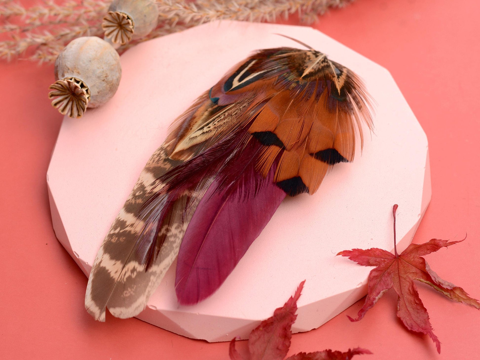 Pheasant Feather Hair Clip in Copper and Plum | Plum and Pheasant Feather Fascinator | Feather Headpiece | Bridesmaid Hair Clip | Wedding