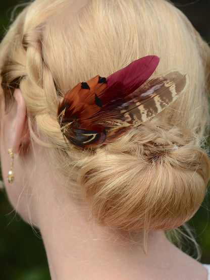 Pheasant Feather Hair Clip in Copper and Plum | Plum and Pheasant Feather Fascinator | Feather Headpiece | Bridesmaid Hair Clip | Wedding