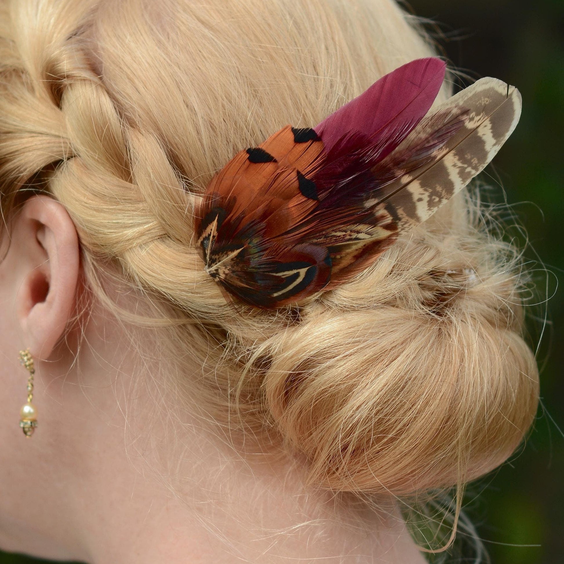 Pheasant Feather Hair Clip in Copper and Plum | Plum and Pheasant Feather Fascinator | Feather Headpiece | Bridesmaid Hair Clip | Wedding