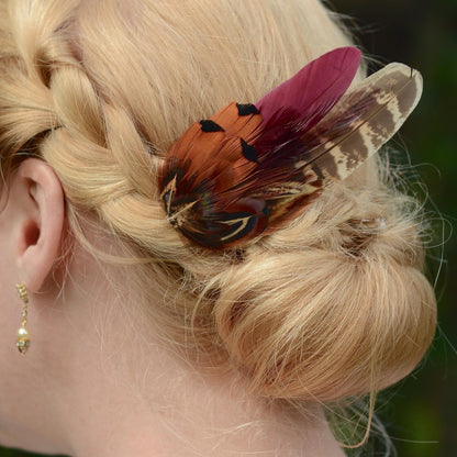 Pheasant Feather Hair Clip in Copper and Plum | Plum and Pheasant Feather Fascinator | Feather Headpiece | Bridesmaid Hair Clip | Wedding