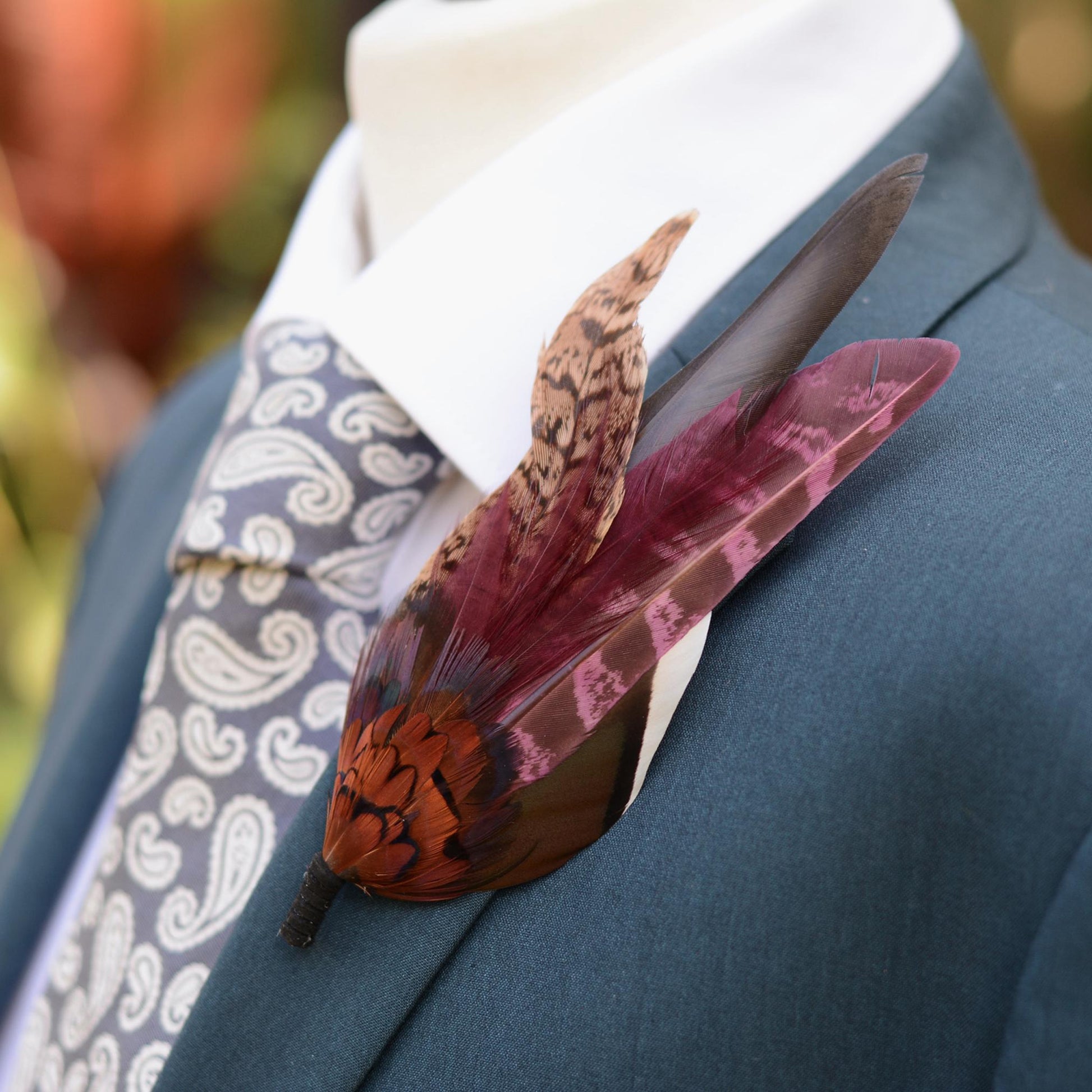 Feather Hat Pin in Plum and Burgundy No.311 | Pheasant Feather Boutonniere / Brooch