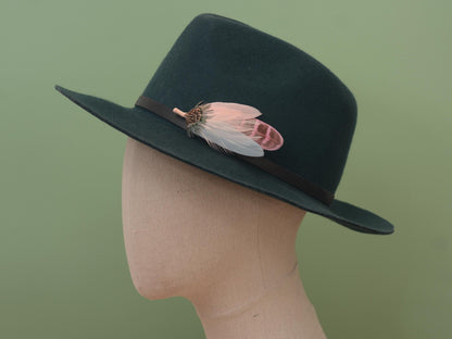 Feather Brooch Pin in Sage Green and Blush Pink | Pheasant Feather Boutonniere | Feather Hat Pin