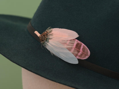 Feather Brooch Pin in Sage Green and Blush Pink | Pheasant Feather Boutonniere | Feather Hat Pin