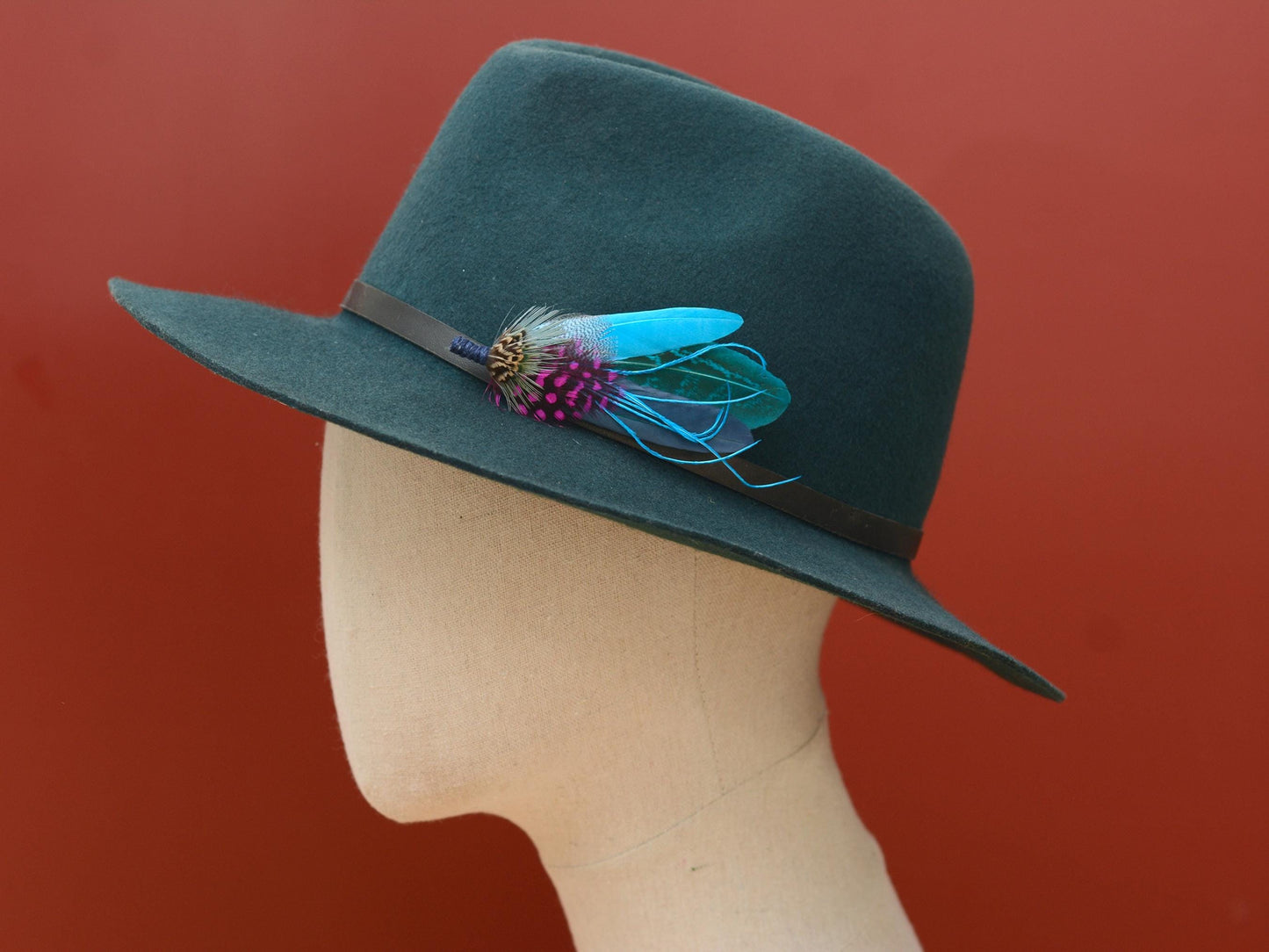 Turquoise Blue and Pink Feather Pin | Pheasant Feather Boutonniere | Feather Brooch | Feather Hat Pin