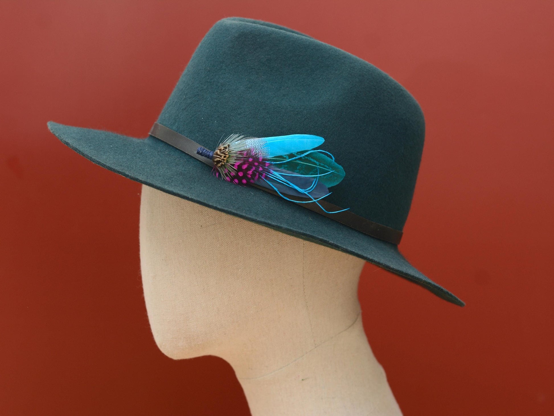 Turquoise Blue and Pink Feather Pin | Pheasant Feather Boutonniere | Feather Brooch | Feather Hat Pin