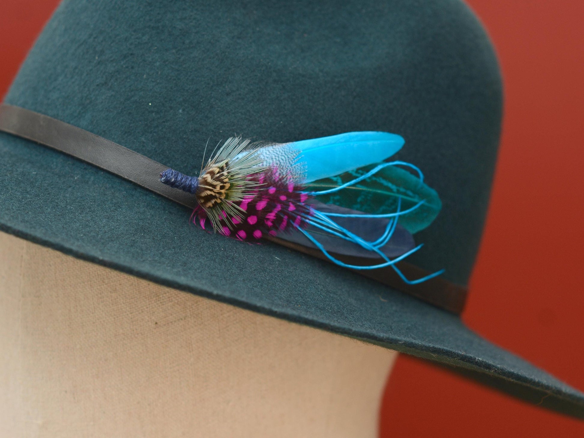 Turquoise Blue and Pink Feather Pin | Pheasant Feather Boutonniere | Feather Brooch | Feather Hat Pin