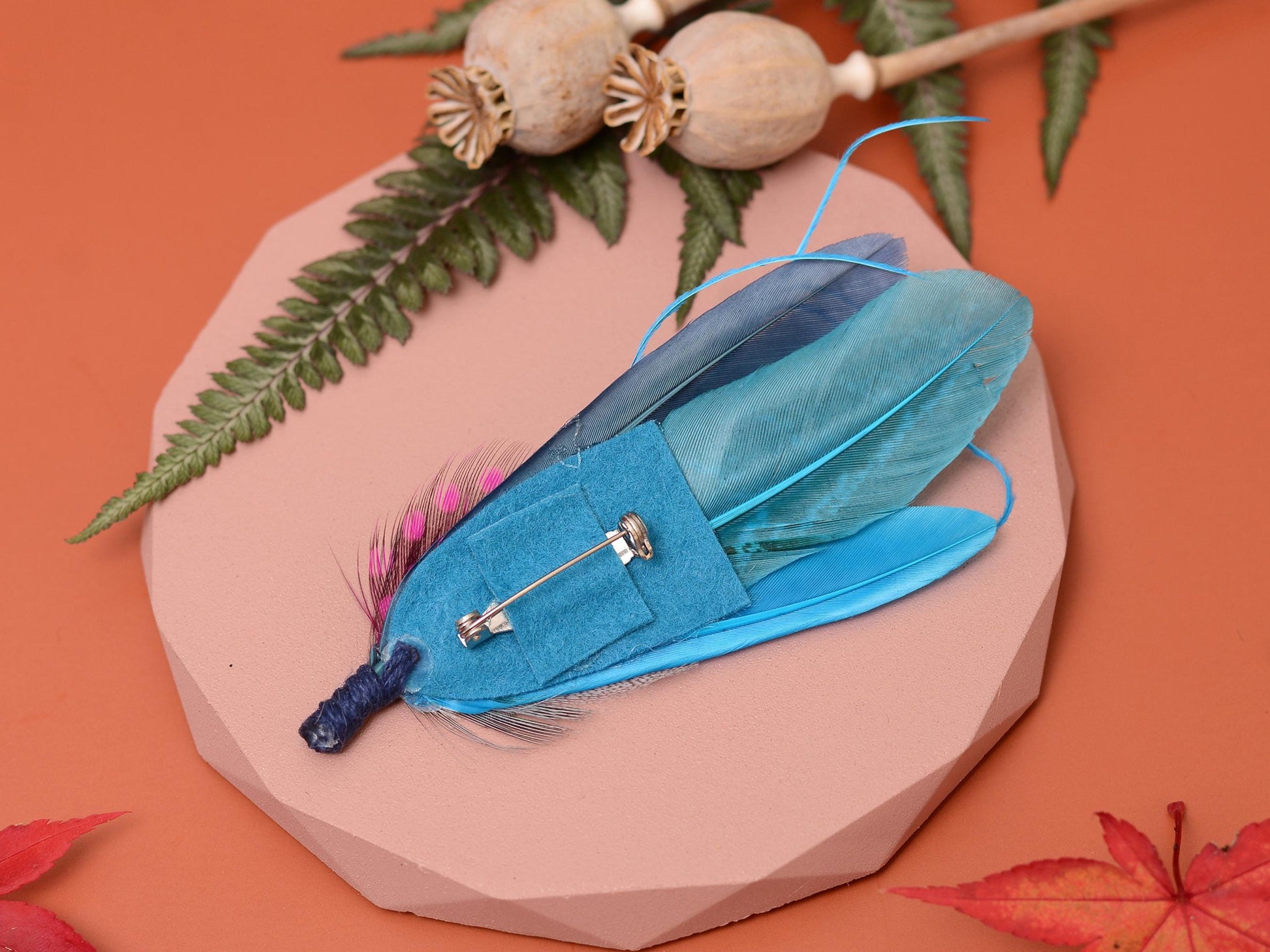 Turquoise Blue and Pink Feather Pin | Pheasant Feather Boutonniere | Feather Brooch | Feather Hat Pin