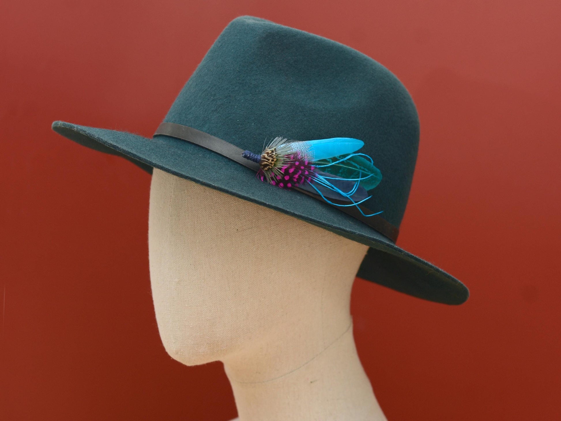 Turquoise Blue and Pink Feather Pin | Pheasant Feather Boutonniere | Feather Brooch | Feather Hat Pin