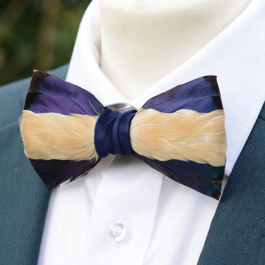 Duck Feather Bow Tie in Blue and Ivory | Polka Dot Bow Tie | Feather Neck Tie | Grooms Outfit