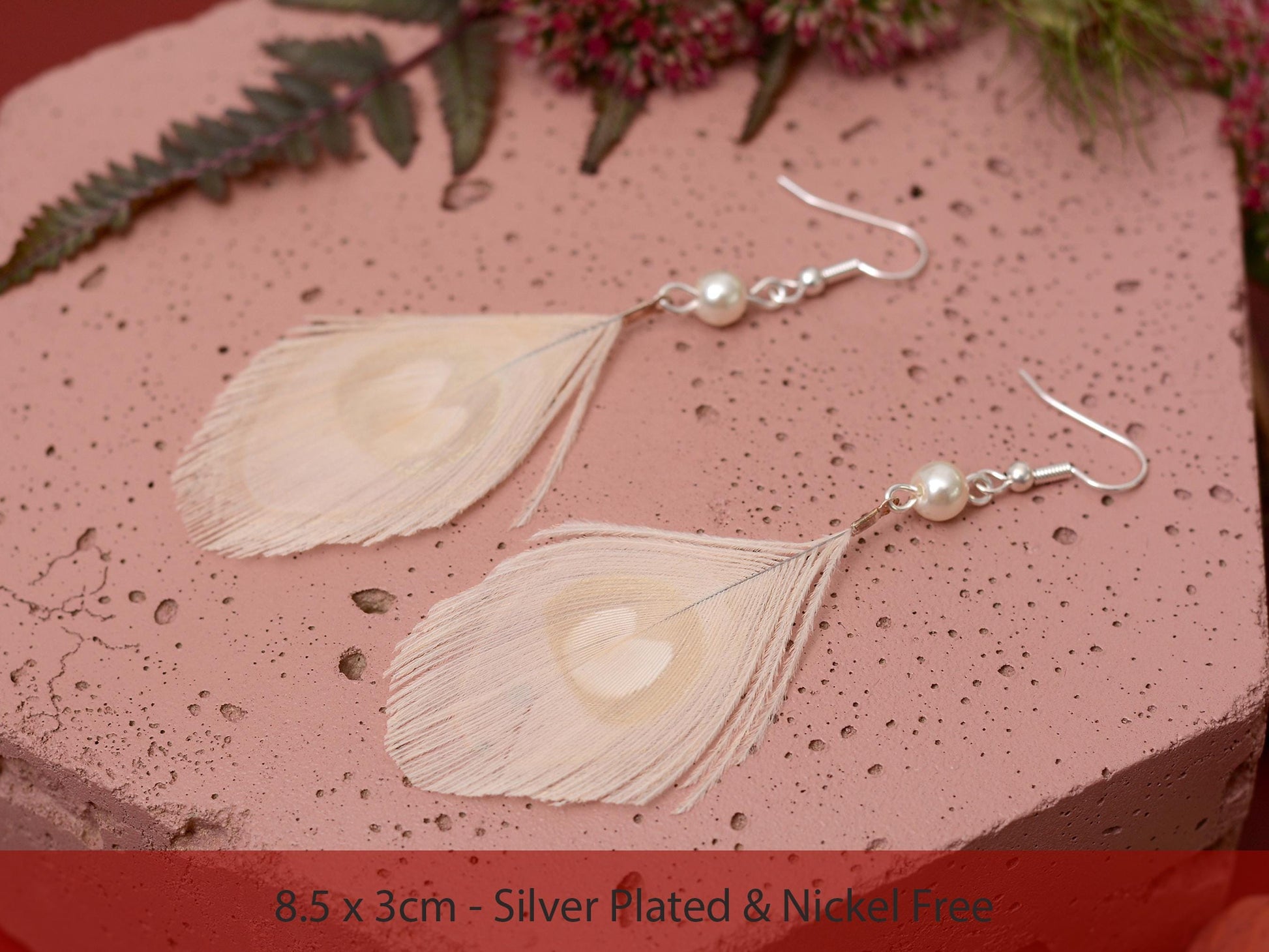 Hera - Pearl and Off- White Peacock Eye Feather Earrings