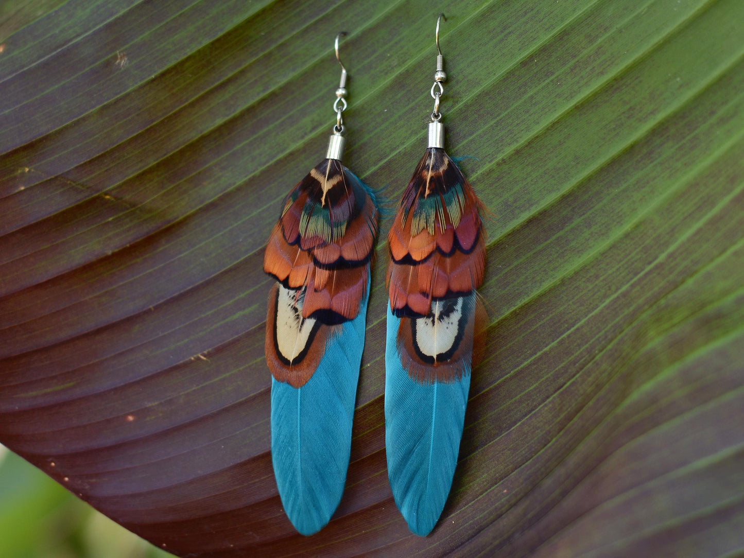 Teal and Copper Pheasant Feather Earrings | Festival Earrings | Feather Jewellery | Festival Jewellery | Drop Earrings