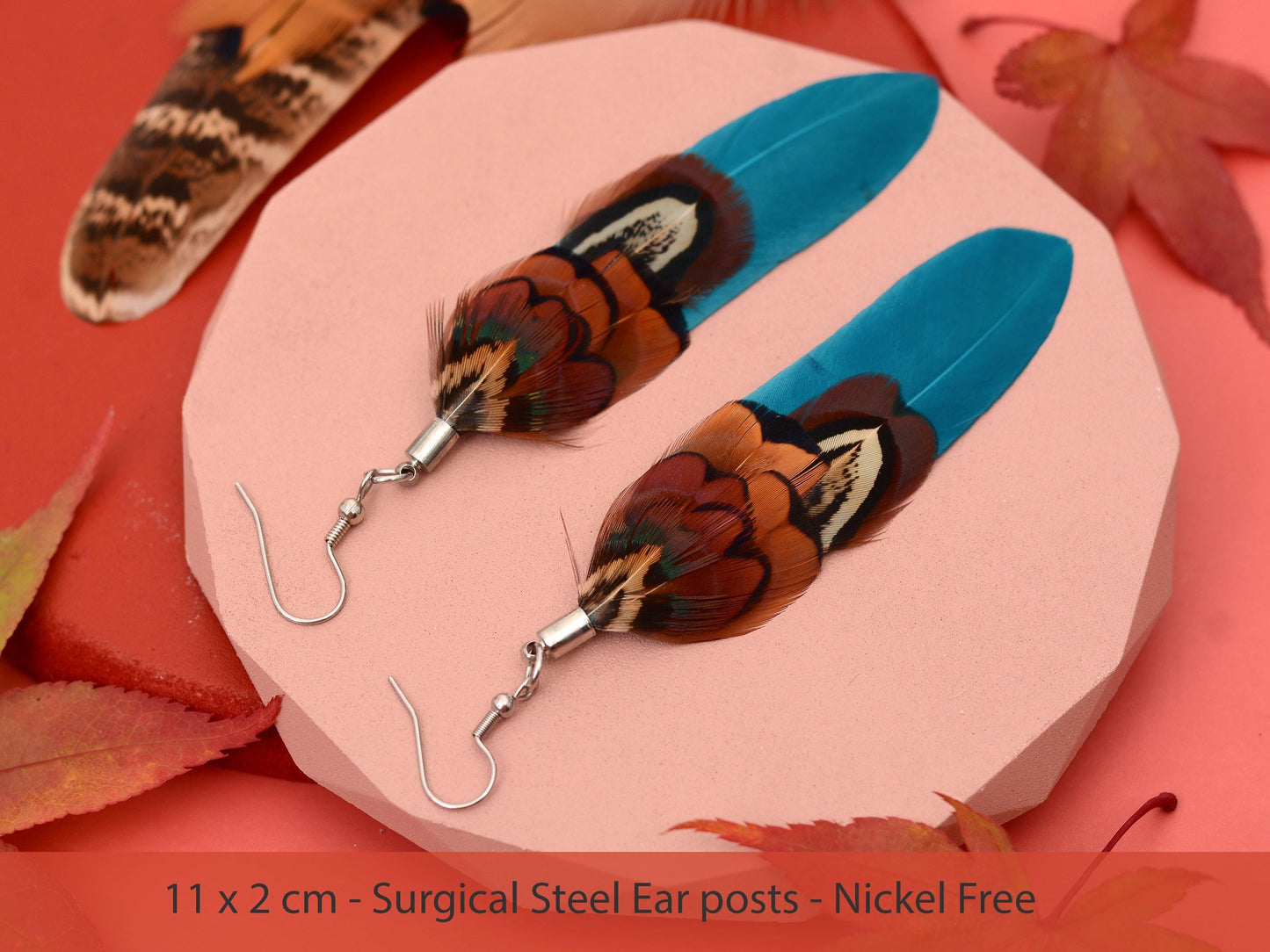 Teal and Copper Pheasant Feather Earrings | Festival Earrings | Feather Jewellery | Festival Jewellery | Drop Earrings