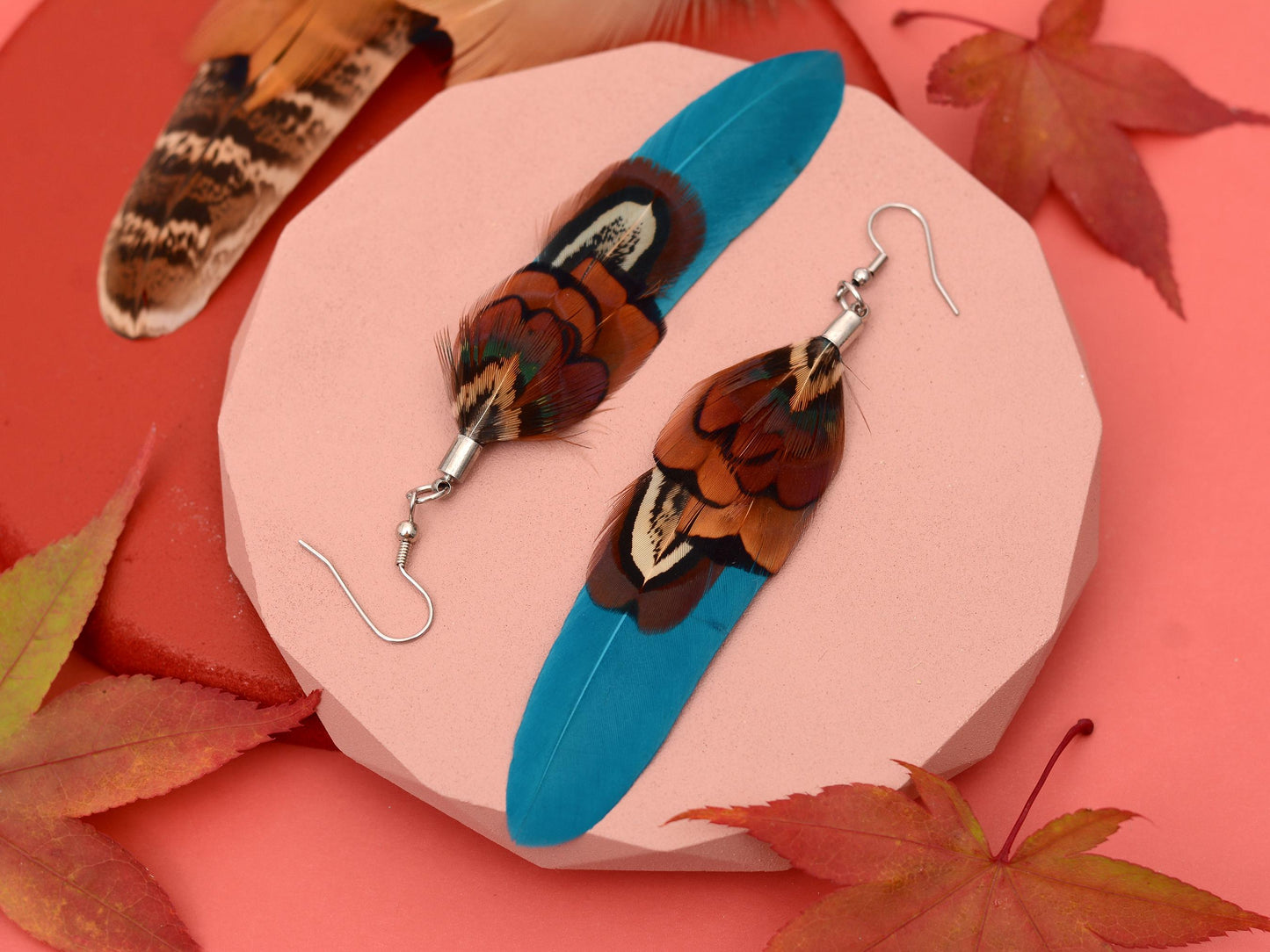 Teal and Copper Pheasant Feather Earrings | Festival Earrings | Feather Jewellery | Festival Jewellery | Drop Earrings