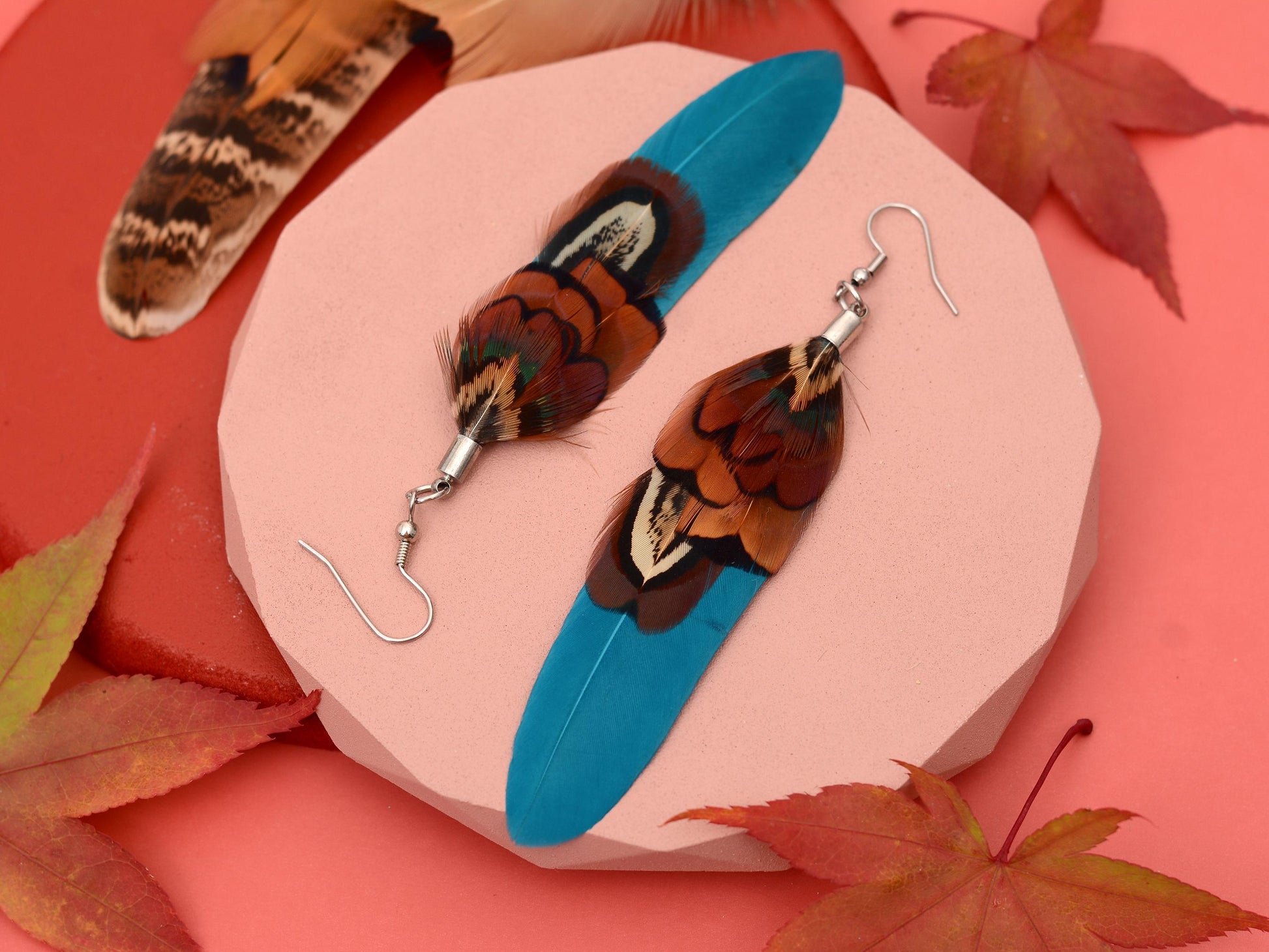 Teal and Copper Pheasant Feather Earrings | Festival Earrings | Feather Jewellery | Festival Jewellery | Drop Earrings