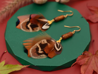 Pheasant Tassel Feather Earrings with Vintage Glass Tube Bead | Festival Earrings | Feather Jewellery | Festival Jewellery