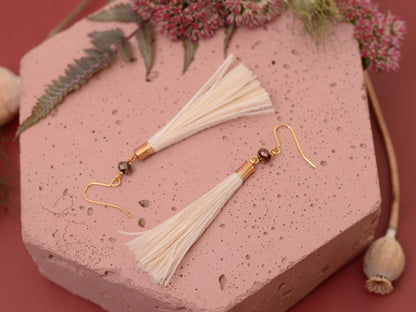 Ivory Feather Tassel Earrings | Festival Earrings | Feather Jewellery | Festival Jewellery | Bohemian | Long Earrings
