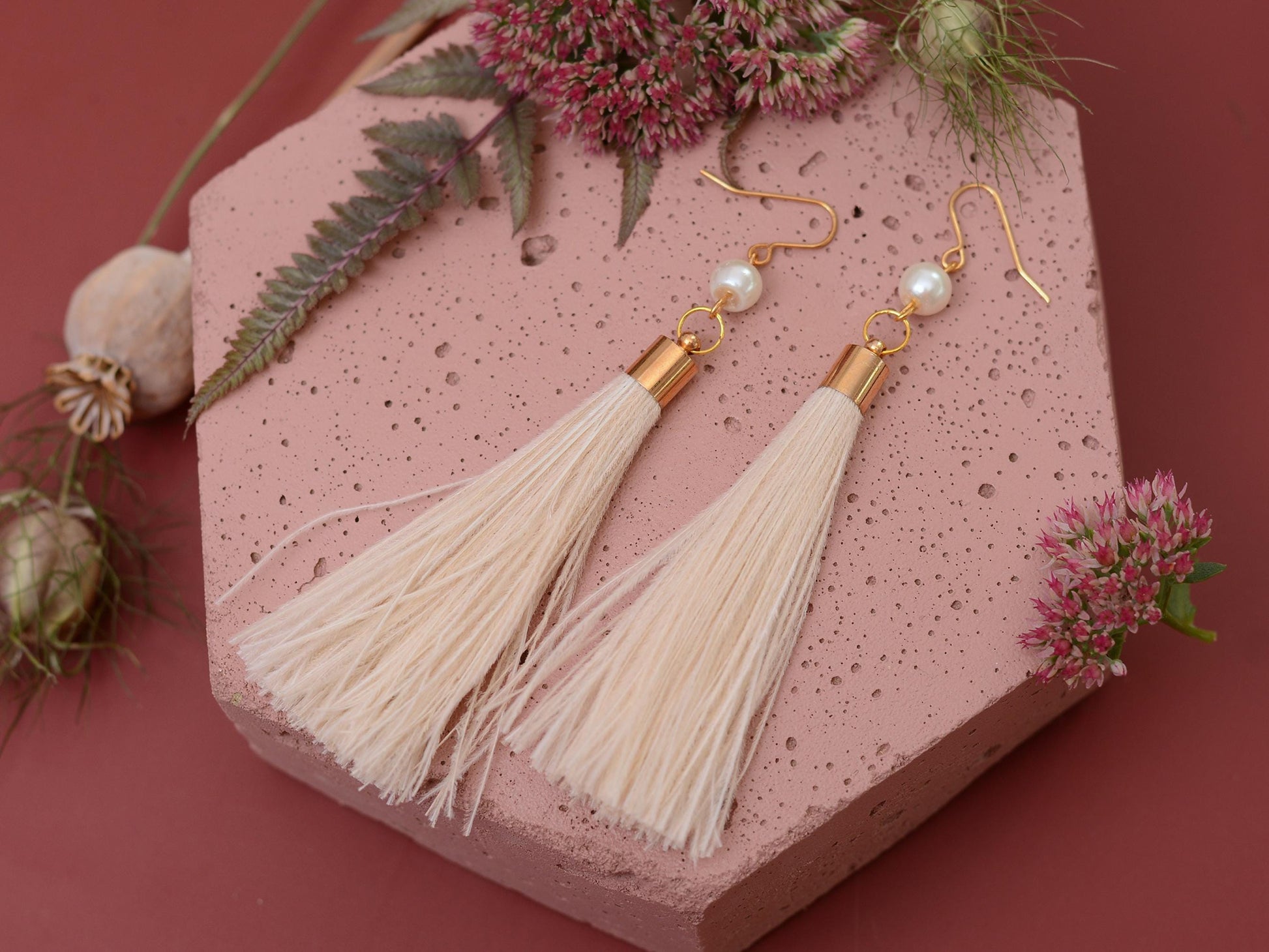 Ivory Feather Tassel Earrings | Festival Earrings | Feather Jewellery | Festival Jewellery | Bohemian | Long Earrings