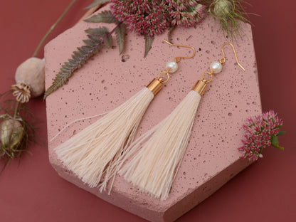 Ivory Feather Tassel Earrings | Festival Earrings | Feather Jewellery | Festival Jewellery | Bohemian | Long Earrings