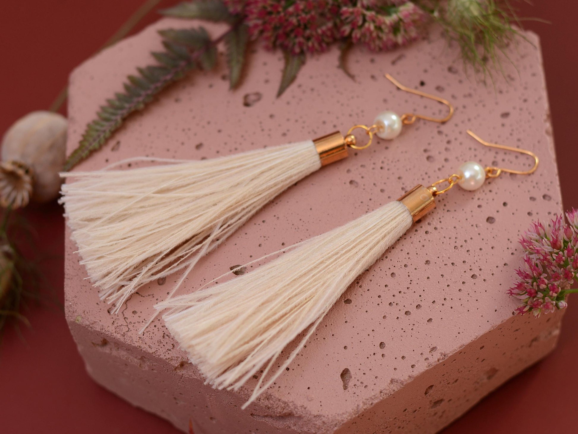 Ivory Feather Tassel Earrings | Festival Earrings | Feather Jewellery | Festival Jewellery | Bohemian | Long Earrings