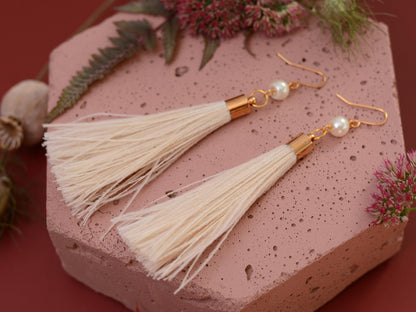 Ivory Feather Tassel Earrings | Festival Earrings | Feather Jewellery | Festival Jewellery | Bohemian | Long Earrings