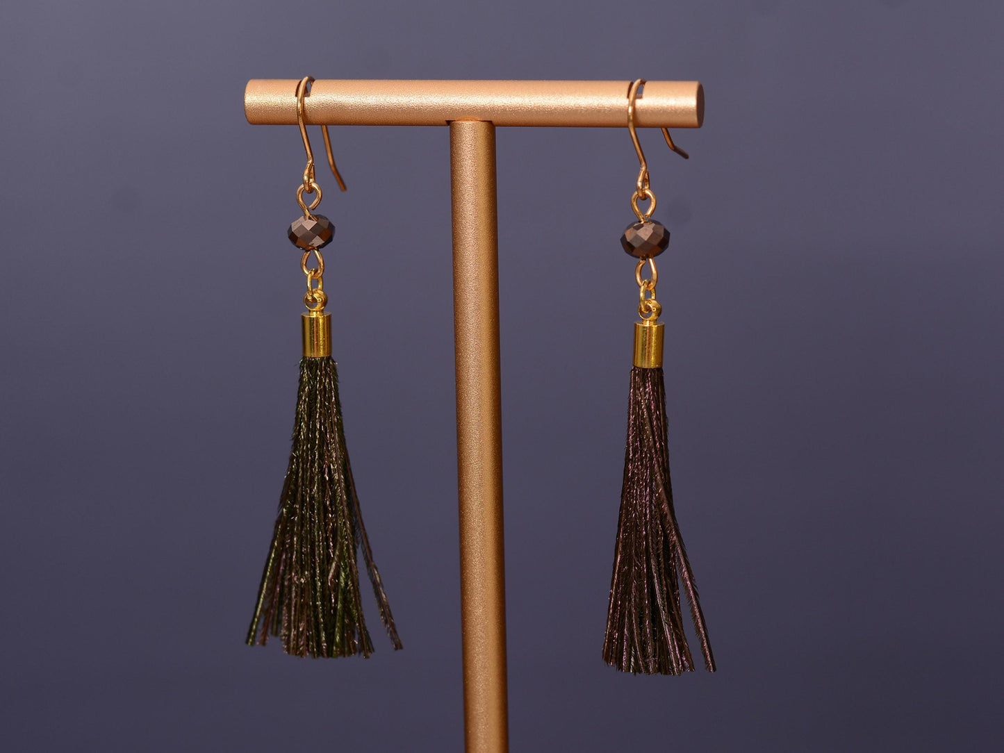 Peacock Small Round Bronze Feather Tassel Earrings | Festival Earrings | Feather Jewellery | Bohemian | Long Earrings