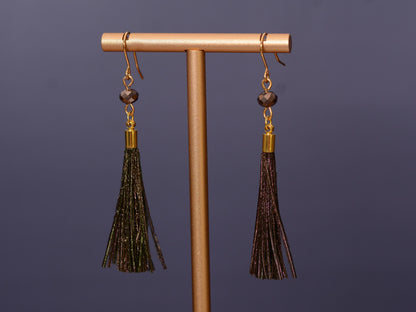 Peacock Small Round Bronze Feather Tassel Earrings | Festival Earrings | Feather Jewellery | Bohemian | Long Earrings