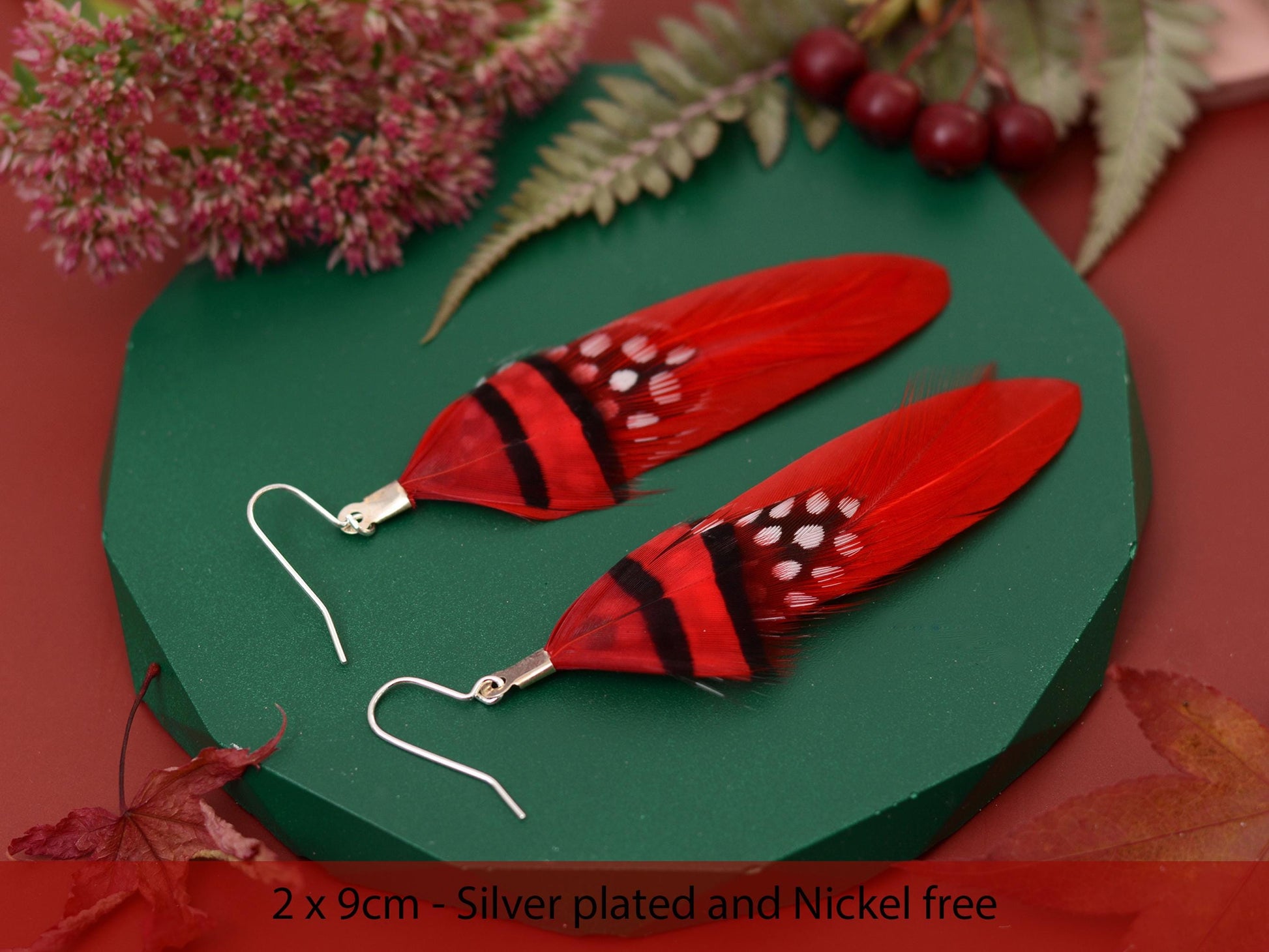 Red Feather Earrings | Festival Earrings | Feather Jewellery | Festival Jewellery | Drop Earrings