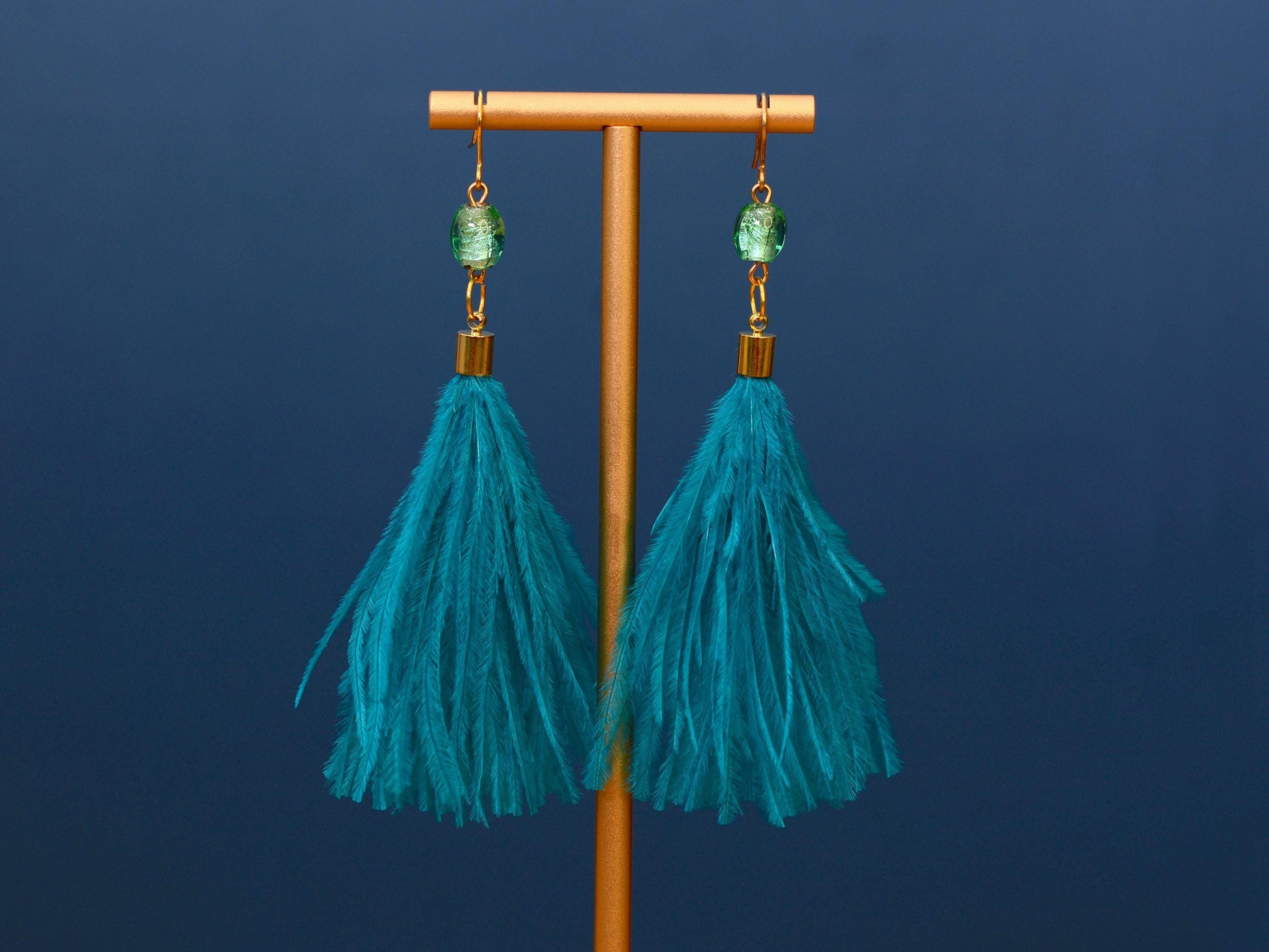 Long Turquoise Ostrich Feather Tassel Earrings | Festival Earrings | Feather Jewellery | Festival Jewellery | Long Earrings