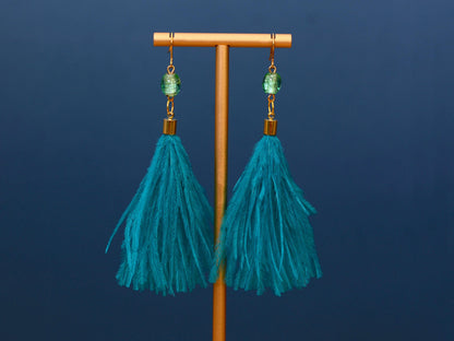 Long Turquoise Ostrich Feather Tassel Earrings | Festival Earrings | Feather Jewellery | Festival Jewellery | Long Earrings